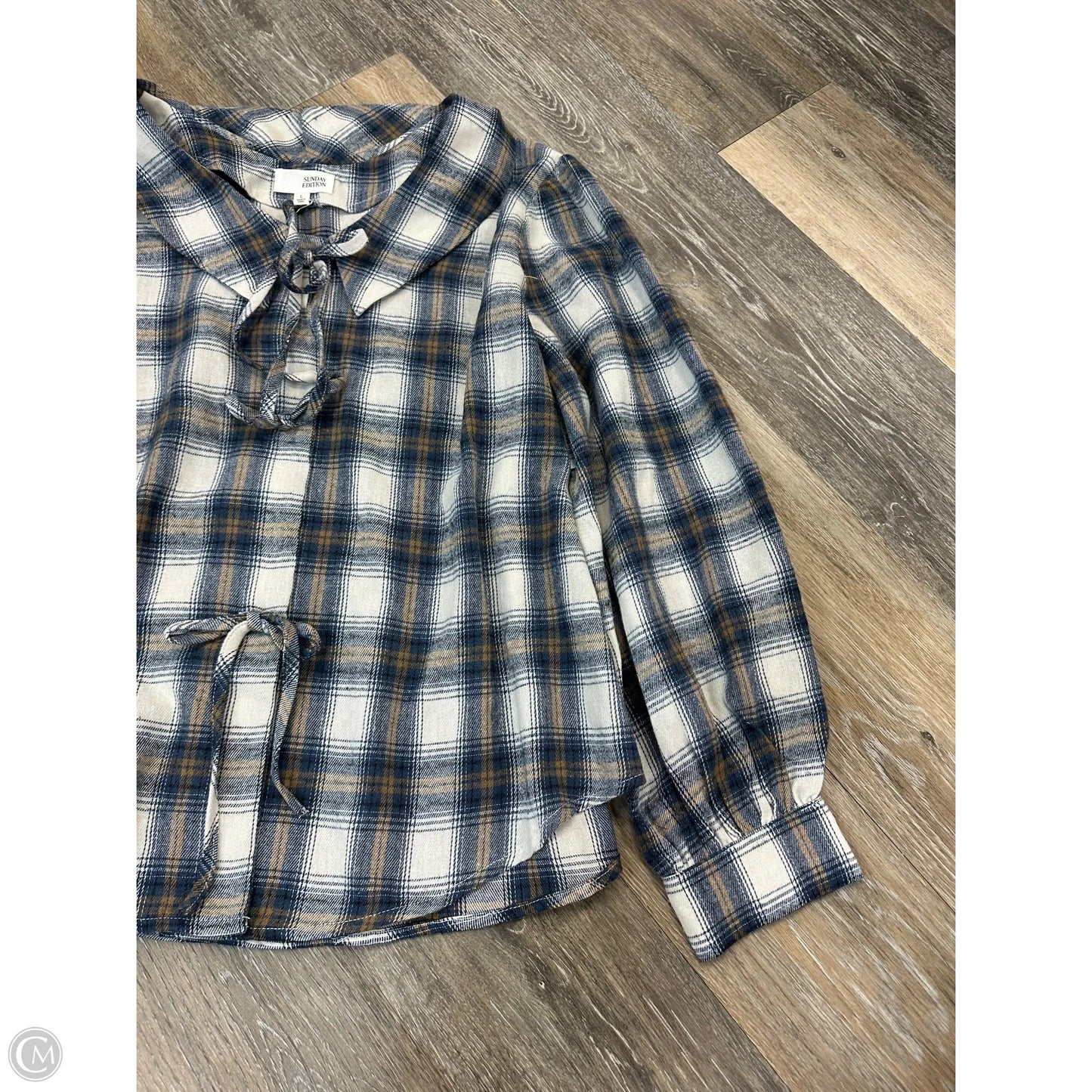 Blouse Long Sleeve By Sunday Edition In Plaid Pattern, Size: L