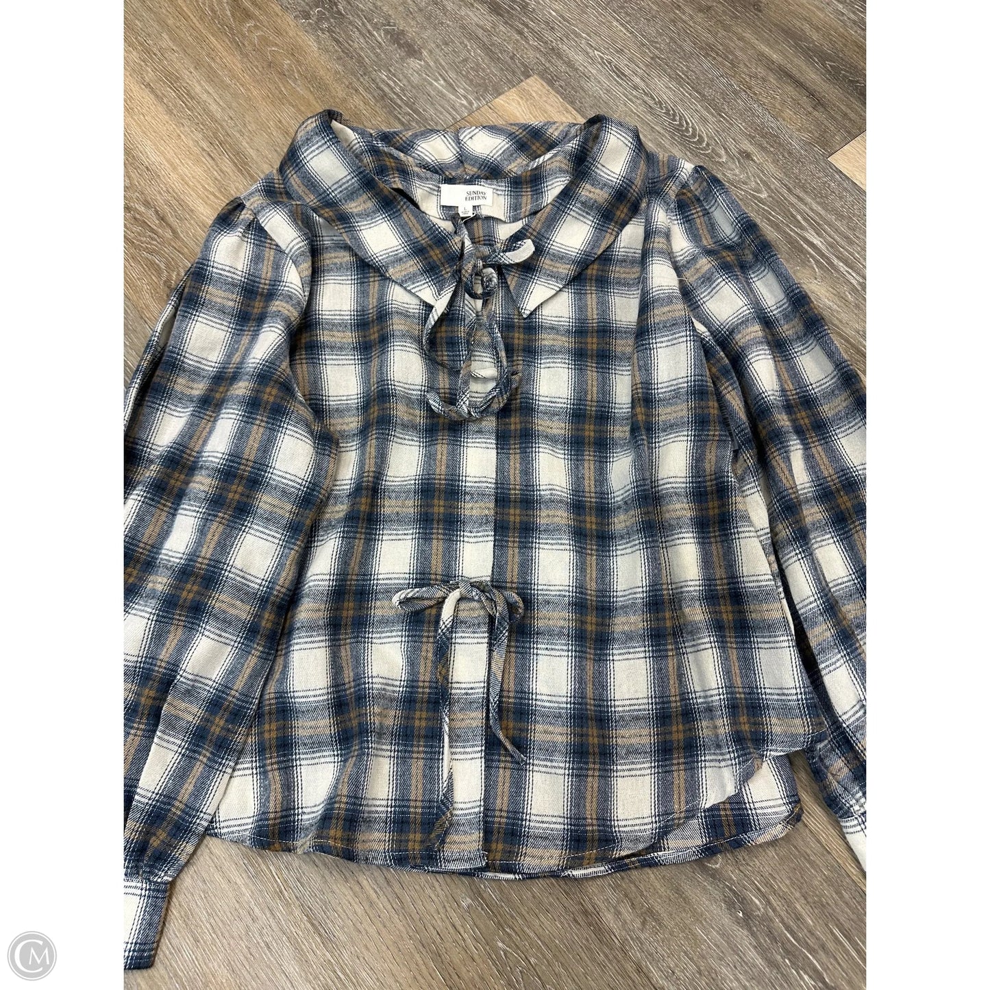 Blouse Long Sleeve By Sunday Edition In Plaid Pattern, Size: L