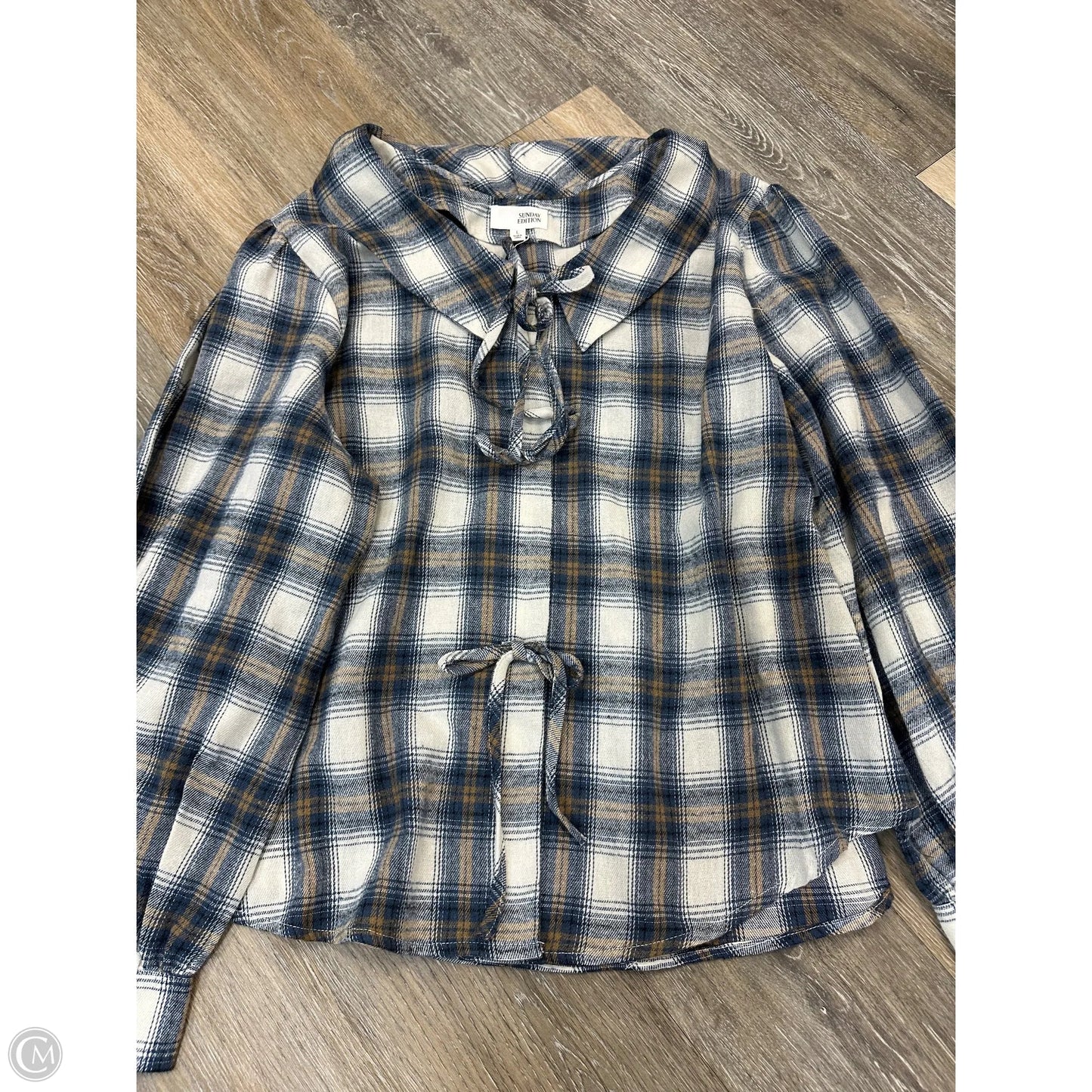 Blouse Long Sleeve By Sunday Edition In Plaid Pattern, Size: L