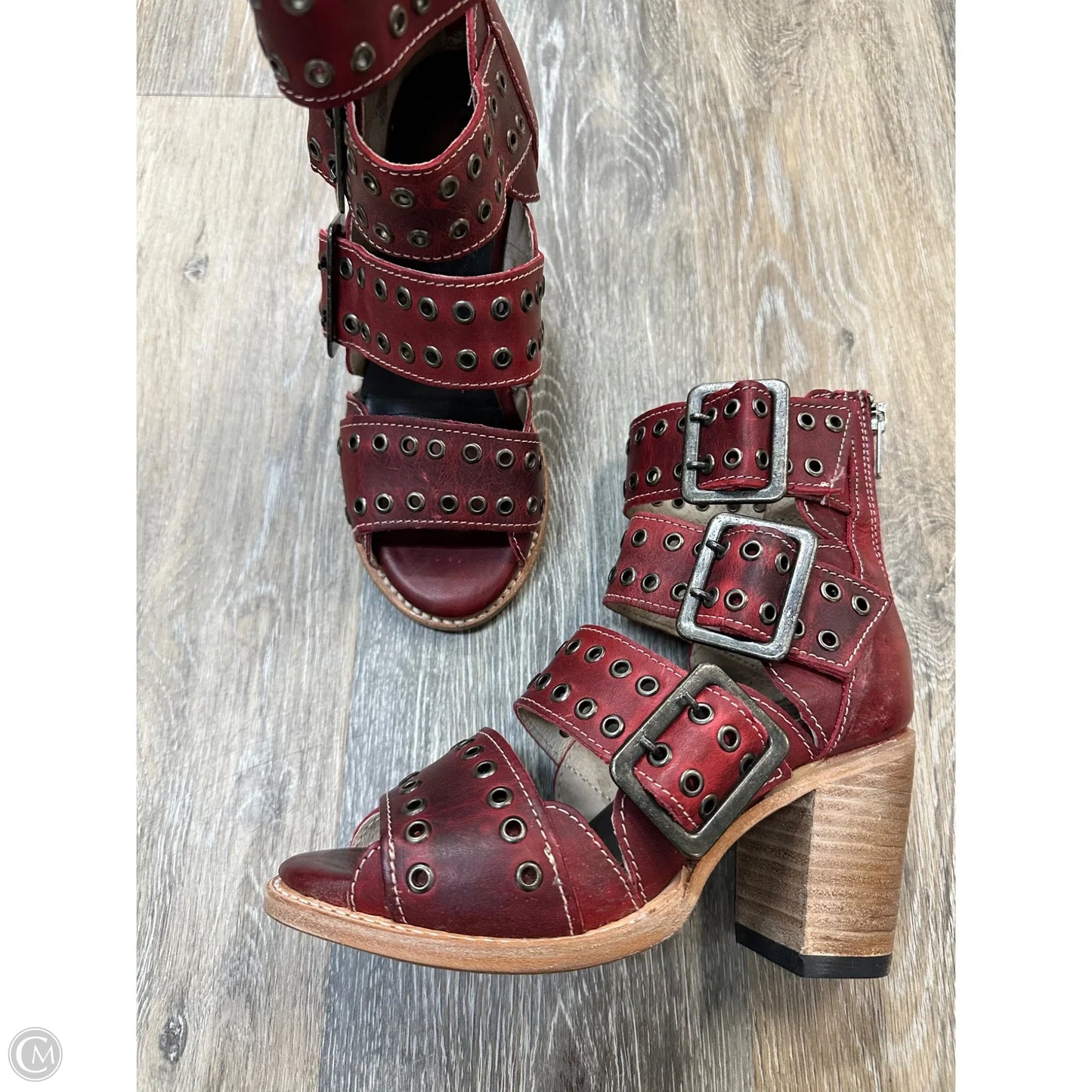 -Sandals Heels Block By Freebird In Red, Size: 5