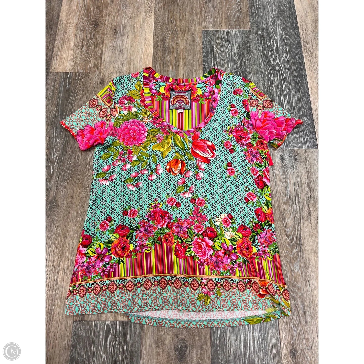 Top Short Sleeve By Johnny Was In Multi-colored, Size: M