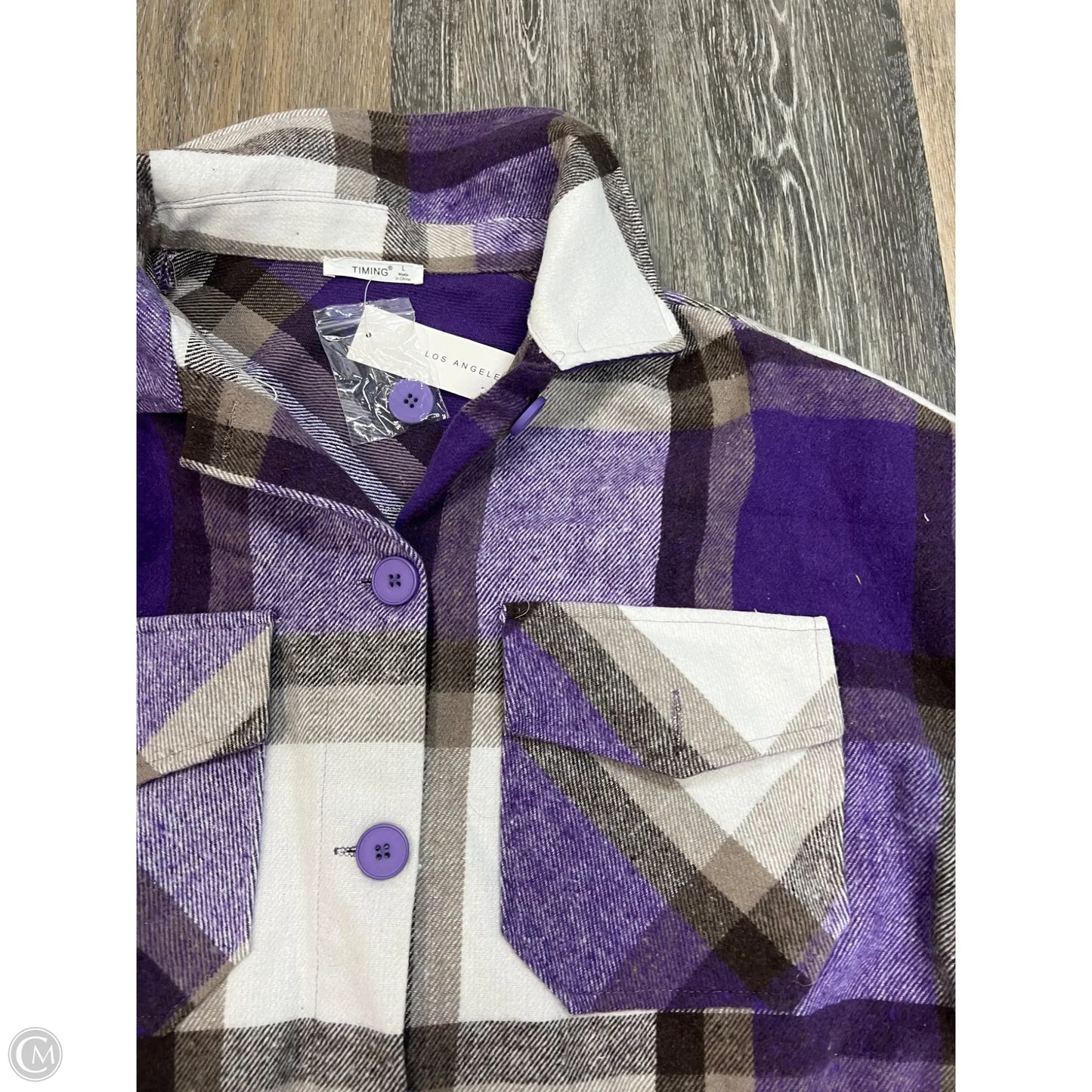 Jacket Shirt By Timing In Plaid Pattern, Size: L