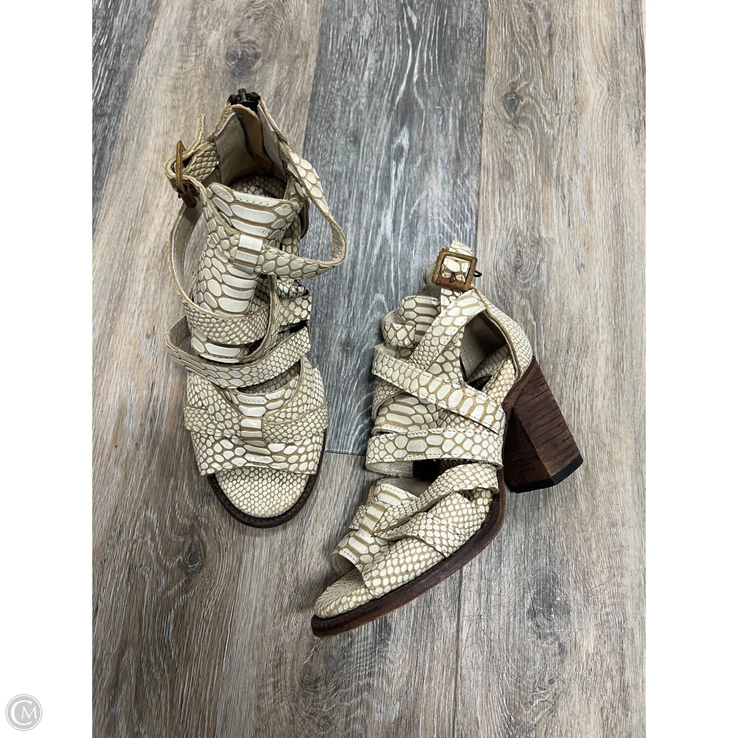 Sandals Heels Block By Freebird In Snakeskin Print, Size: 6