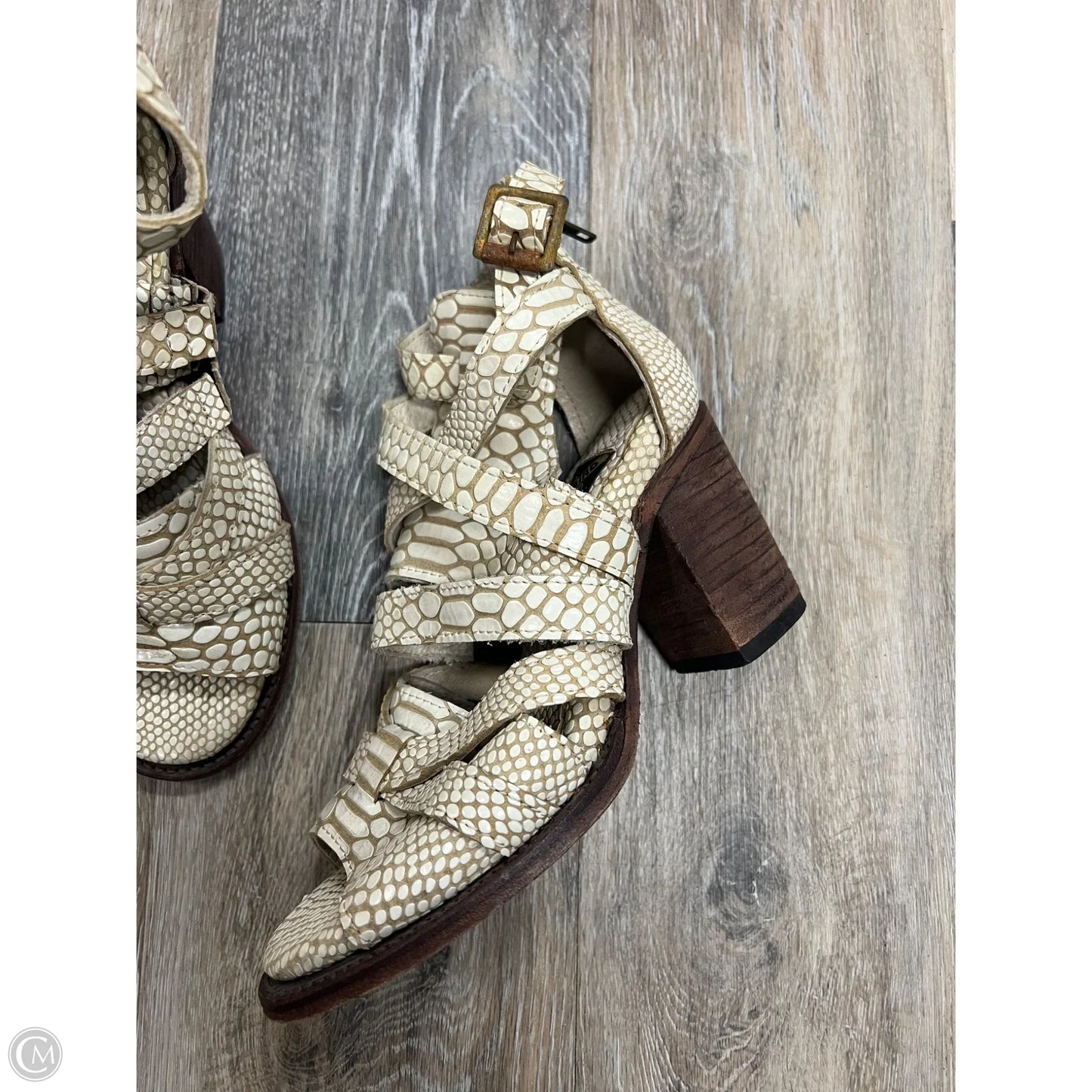 Sandals Heels Block By Freebird In Snakeskin Print, Size: 6