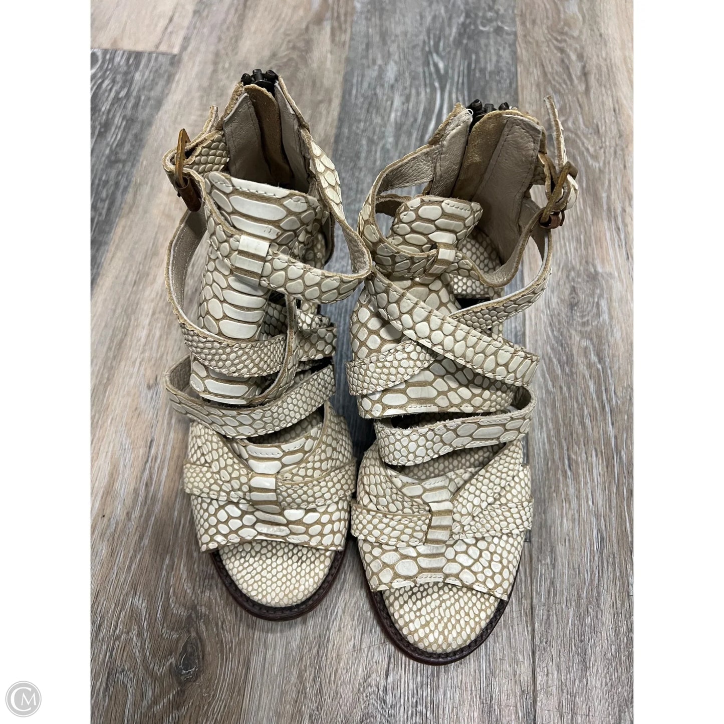 Sandals Heels Block By Freebird In Snakeskin Print, Size: 6