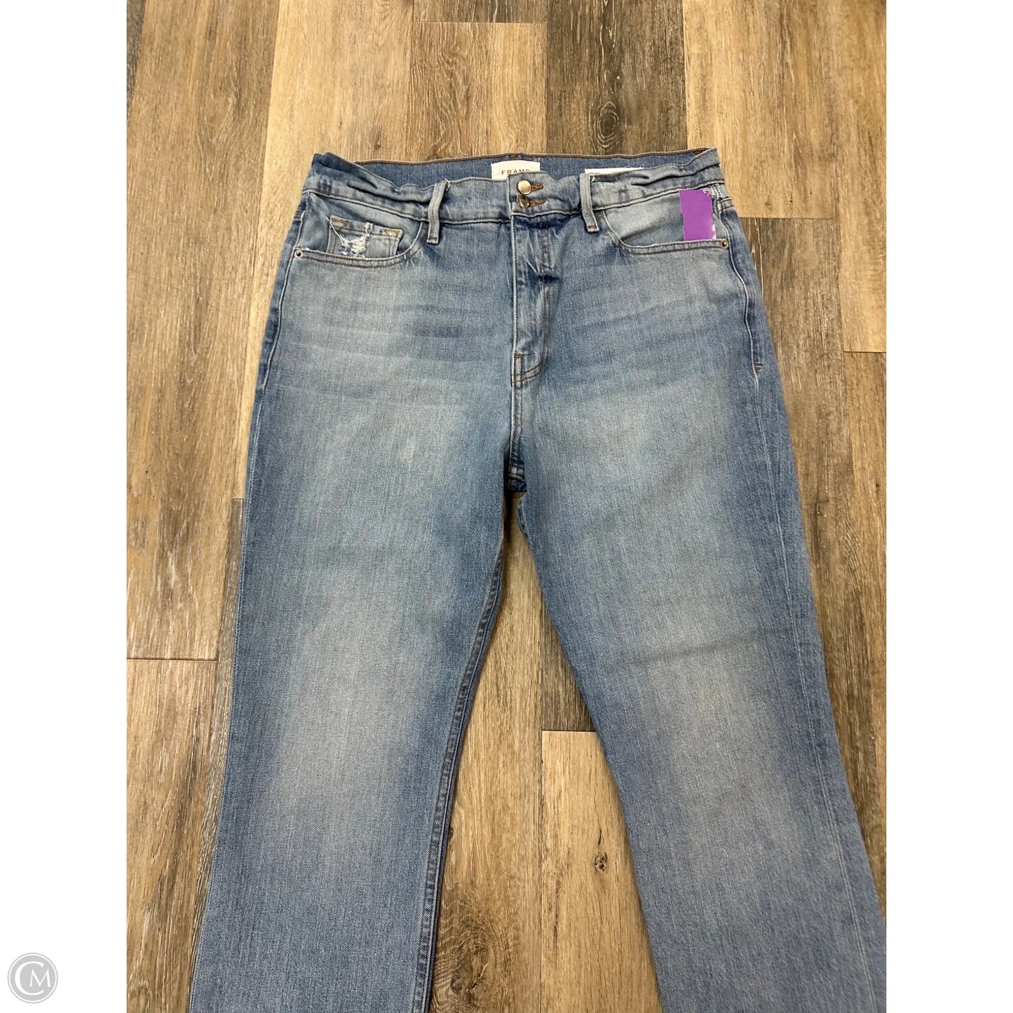 Jeans Straight By Frame In Blue Denim, Size: 14