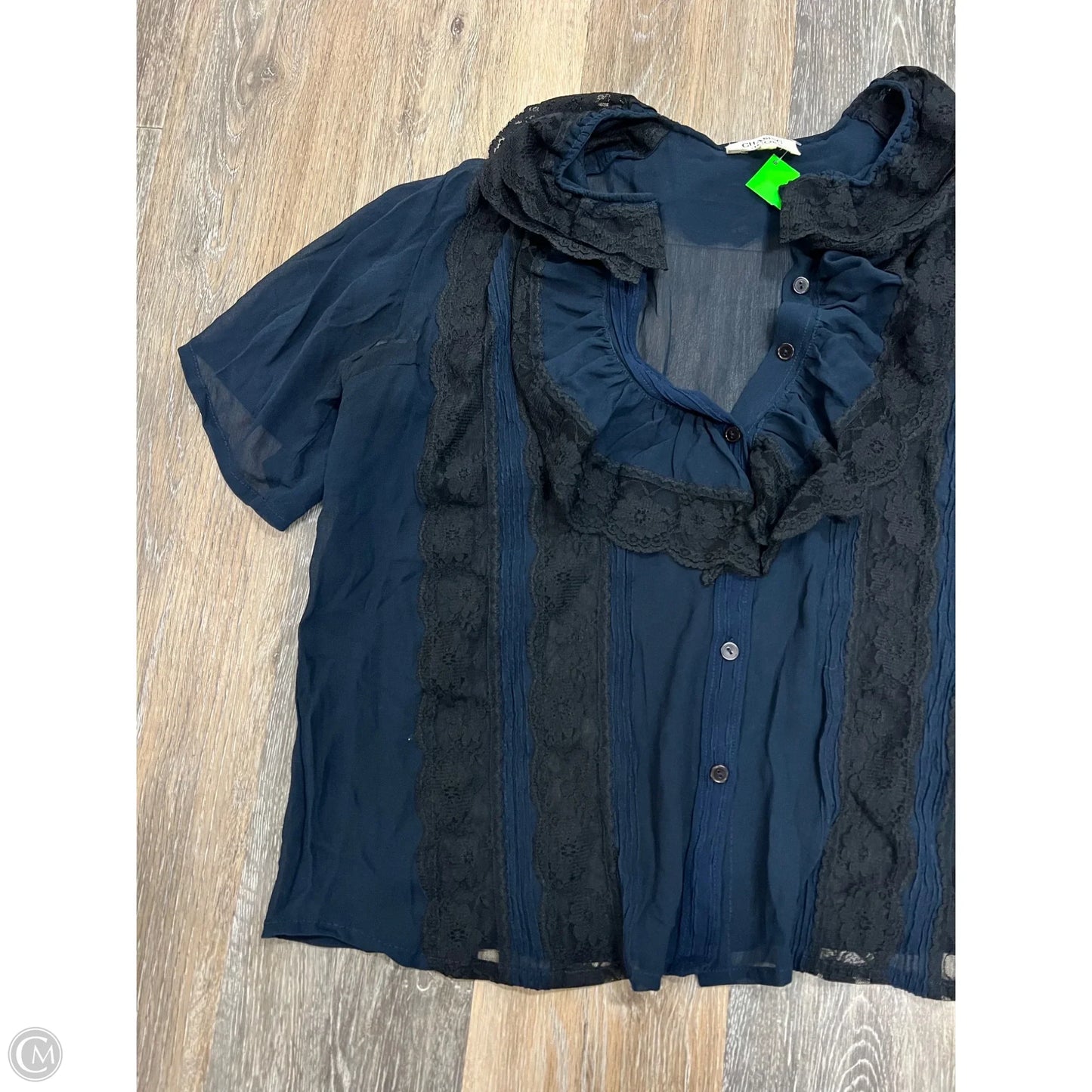 Blouse Short Sleeve By Chasing Unicorns In Blue, Size: L