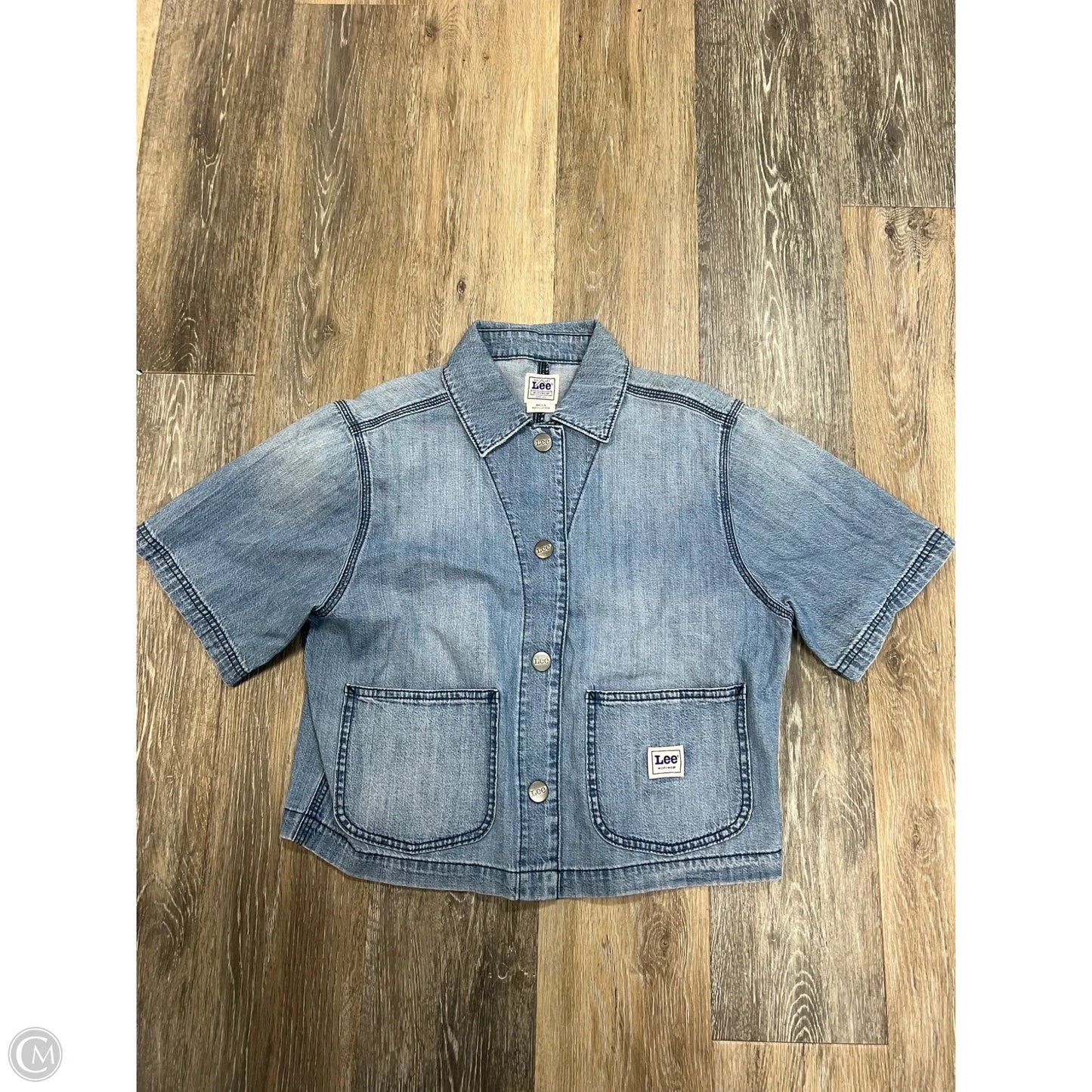 Blouse Short Sleeve By Lee In Blue Denim, Size: Xs