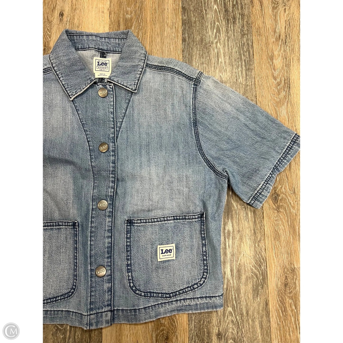 Blouse Short Sleeve By Lee In Blue Denim, Size: Xs