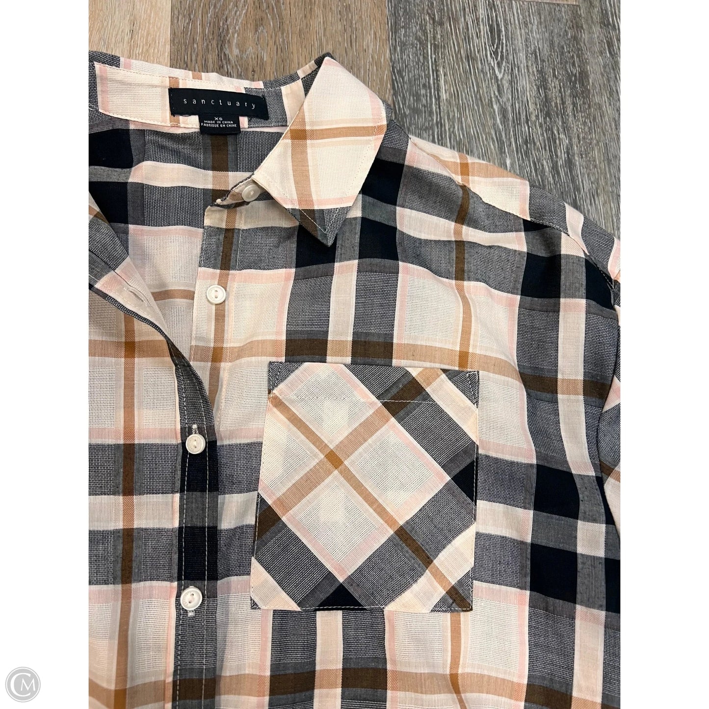 Blouse Long Sleeve By Sanctuary In Plaid Pattern, Size: Xs