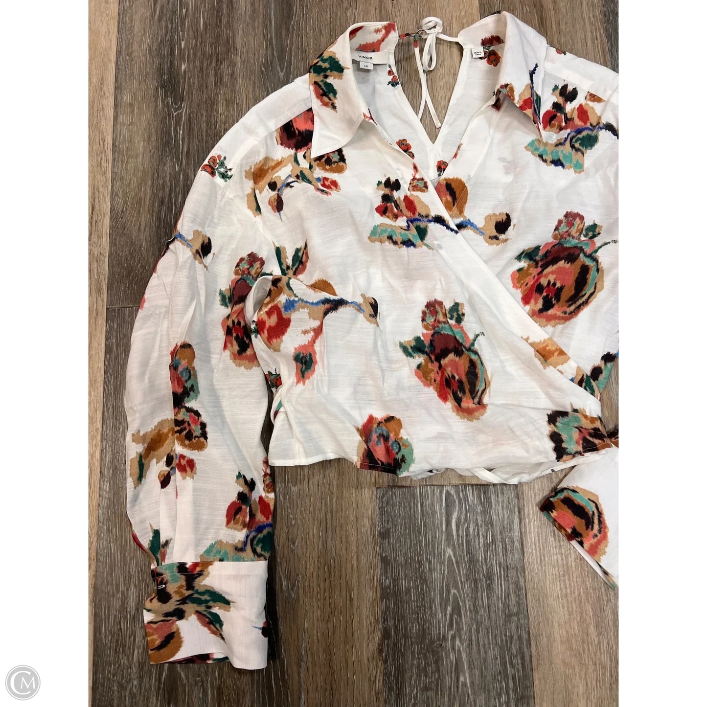 Blouse Long Sleeve By Vince In White, Size: L