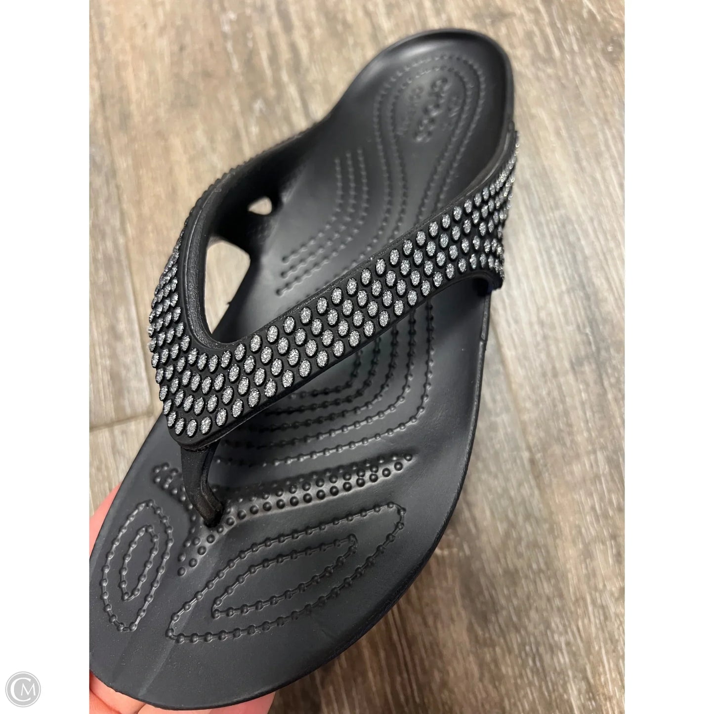 Sandals Flip Flops By Crocs In Black, Size: 9