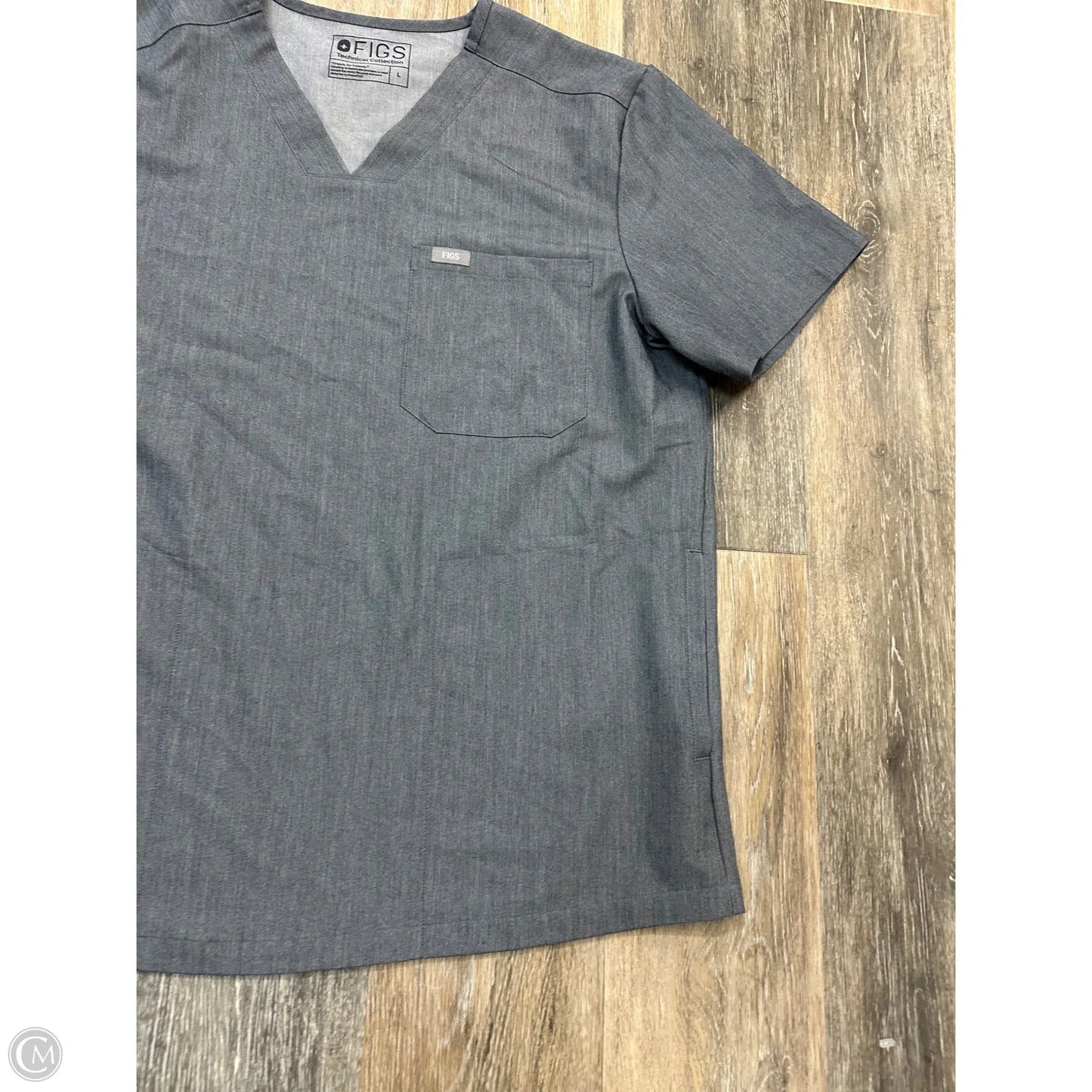 Scrub Top Short Sleeve By Figs In Grey, Size: L
