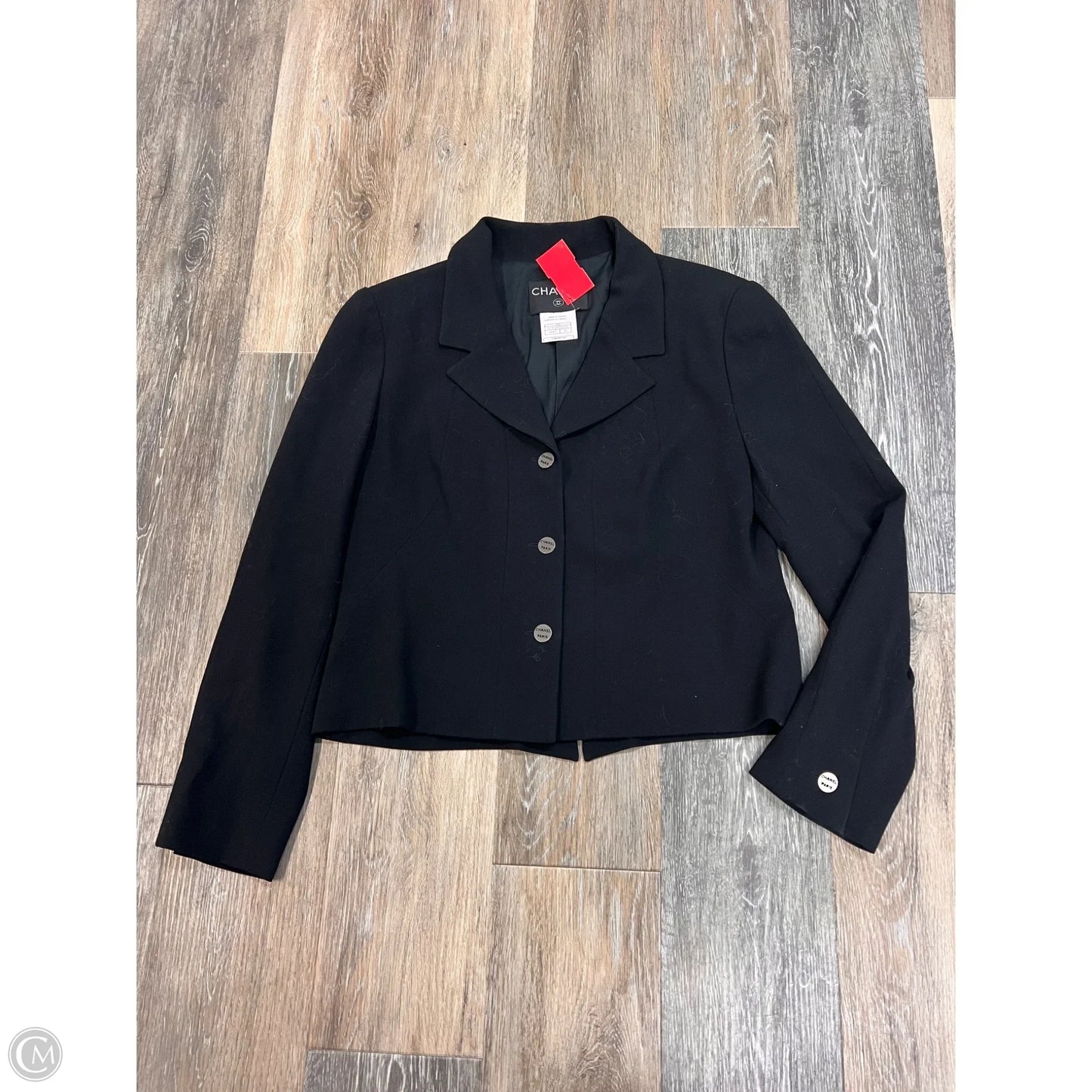 Blazer Luxury Designer By Chanel In Black, Size: M