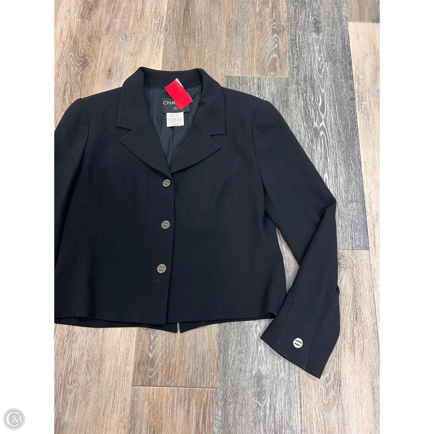 Blazer Luxury Designer By Chanel In Black, Size: M