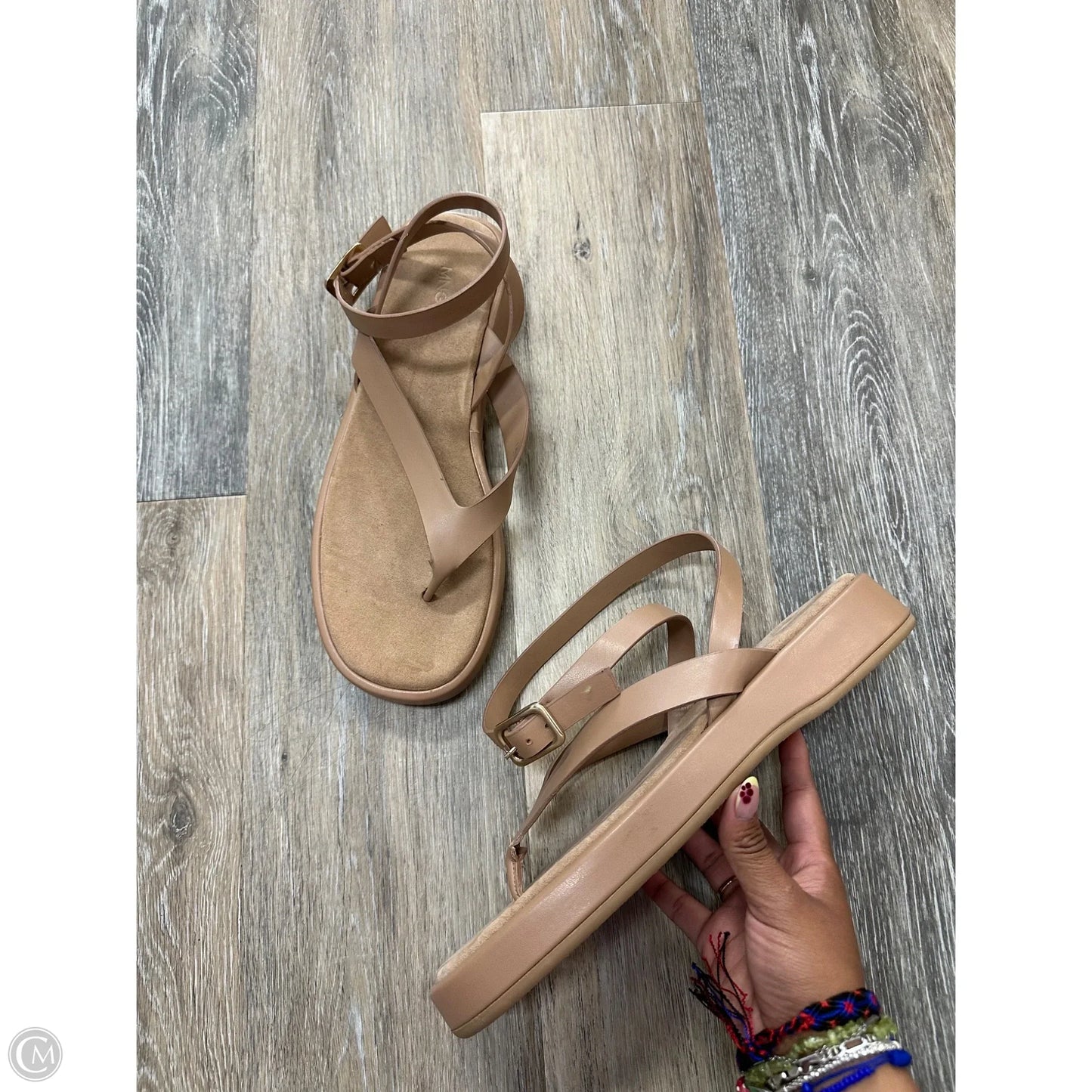 -Sandals Flip Flops By Mng In Tan, Size: 11