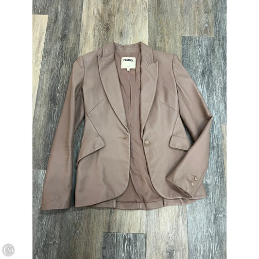 Blazer Leather Designer By L Agence In Tan, Size: 0