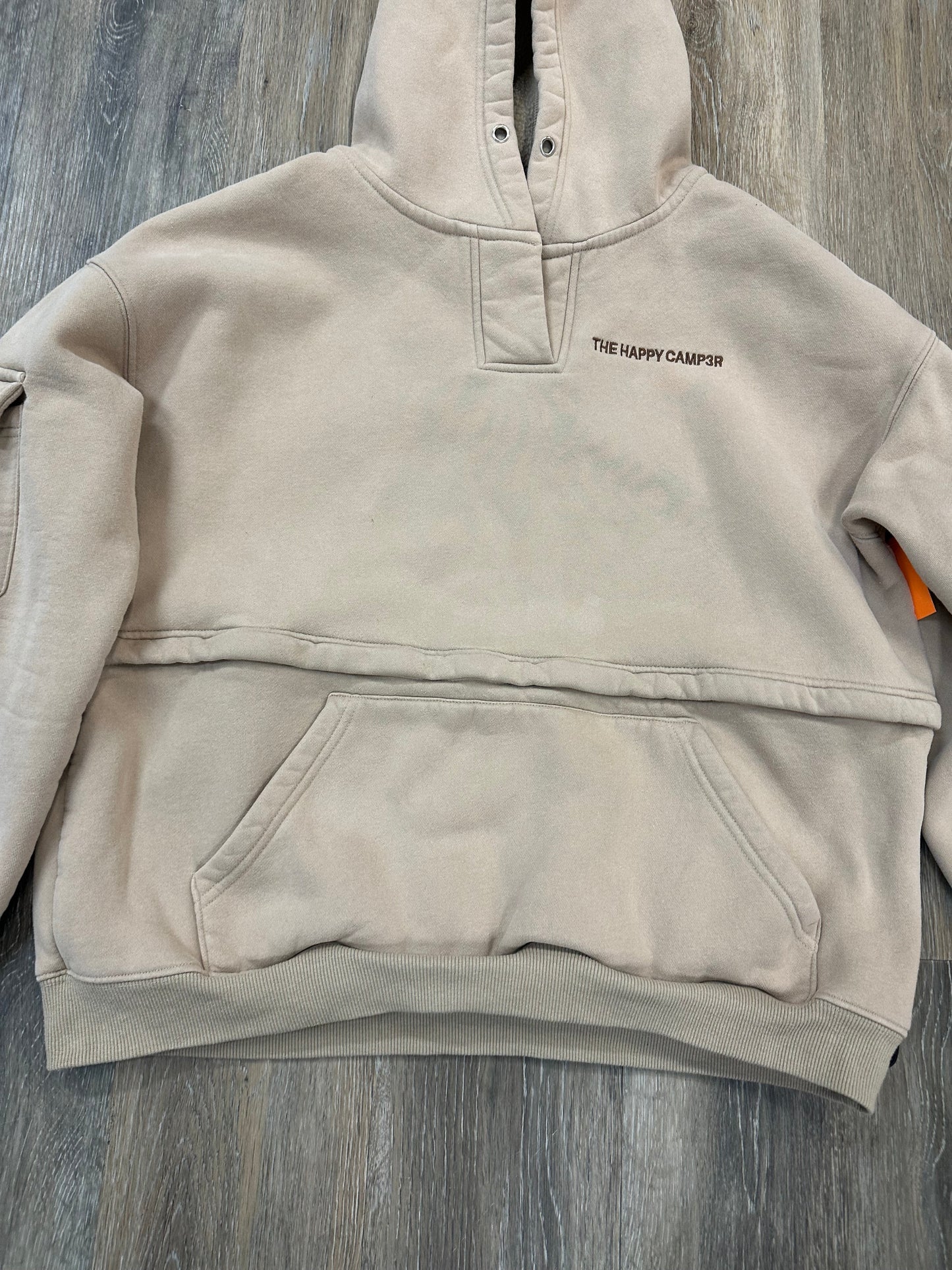 Athletic Sweatshirt Hoodie By The Happy Camper In Tan, Size: M