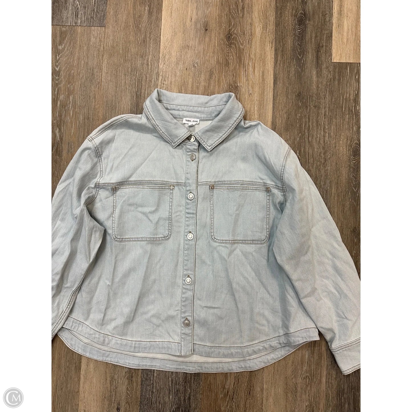 Jacket Shirt By Tribal In Blue Denim, Size: 1x