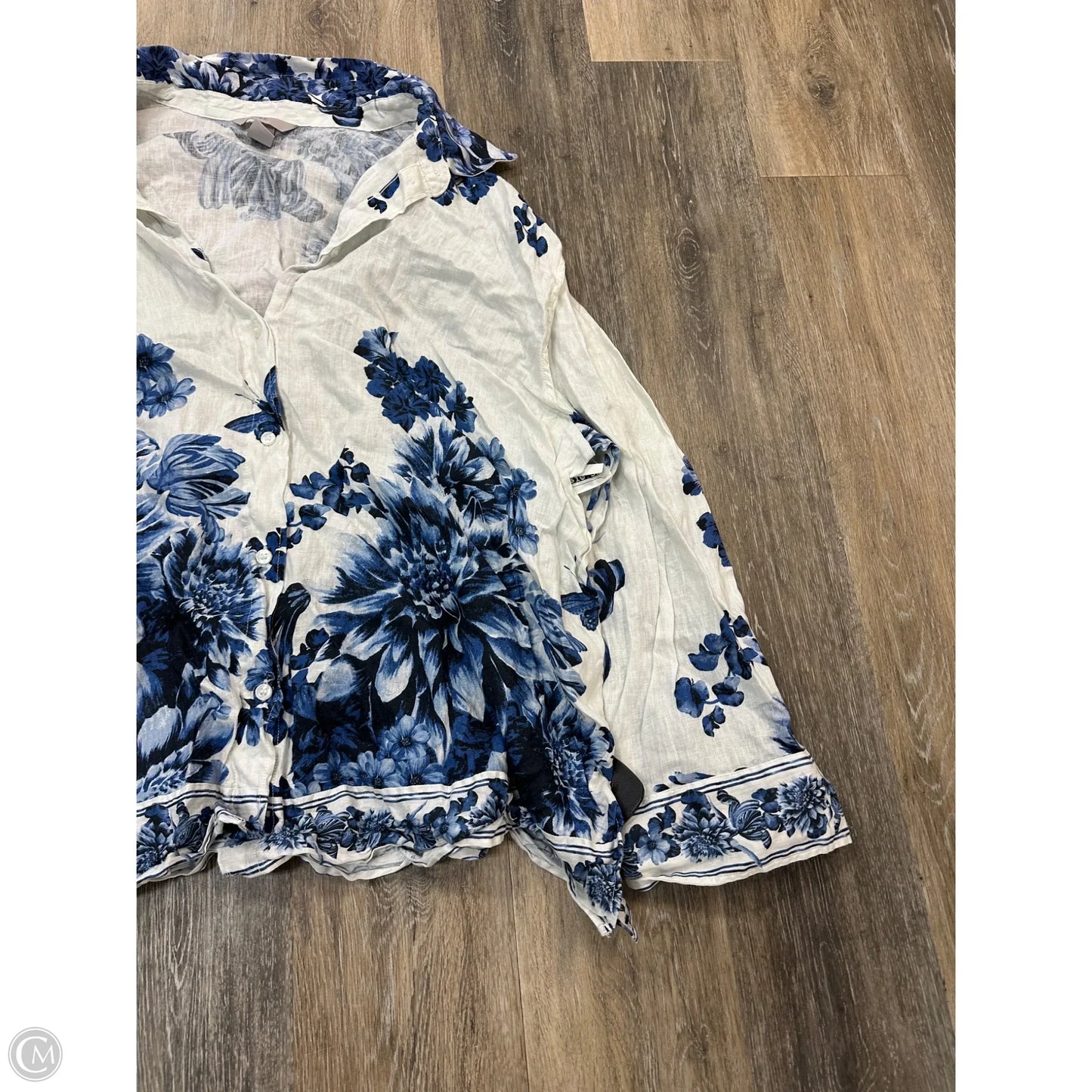 Blouse Long Sleeve By H&m In Blue & White, Size: Xxl