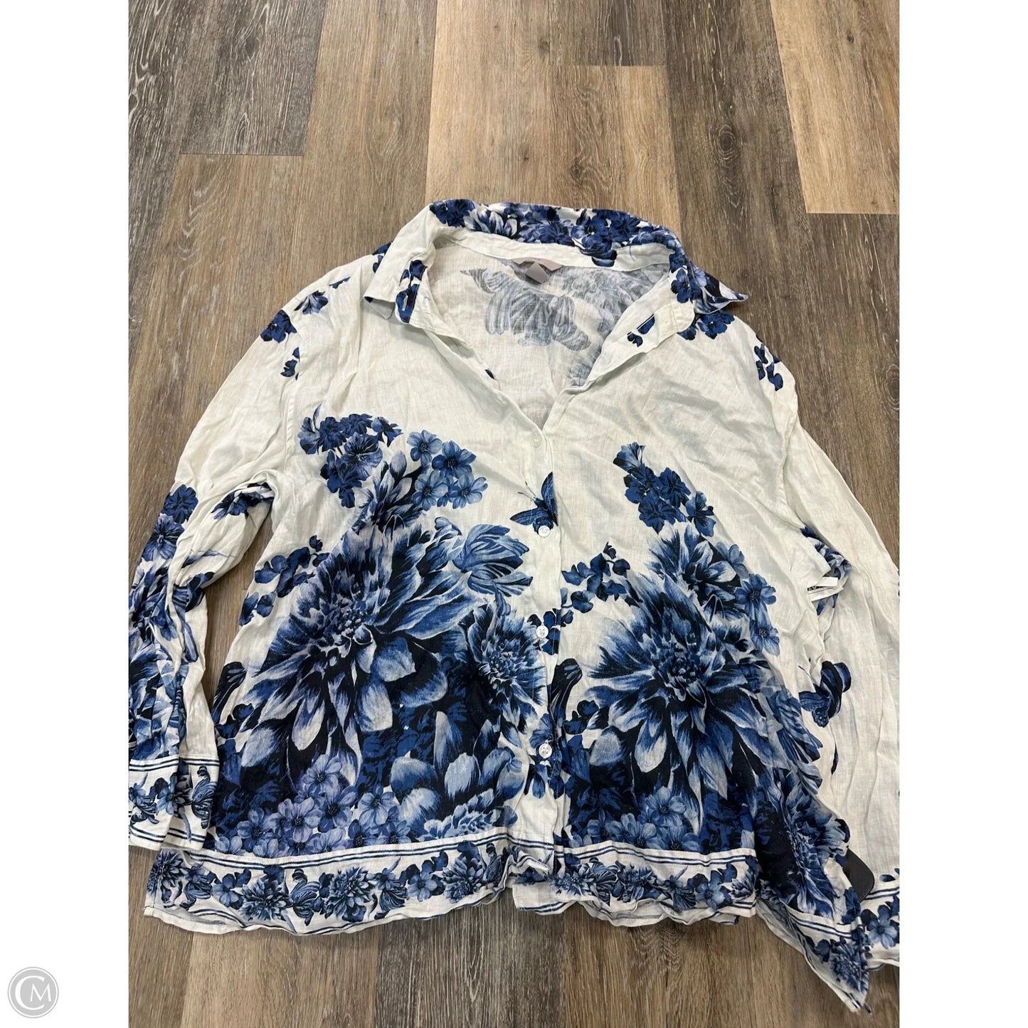 Blouse Long Sleeve By H&m In Blue & White, Size: Xxl