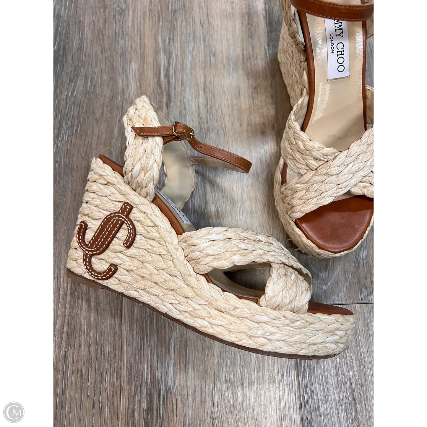Sandals Luxury Designer By Jimmy Choo In Brown, Size: 9.5