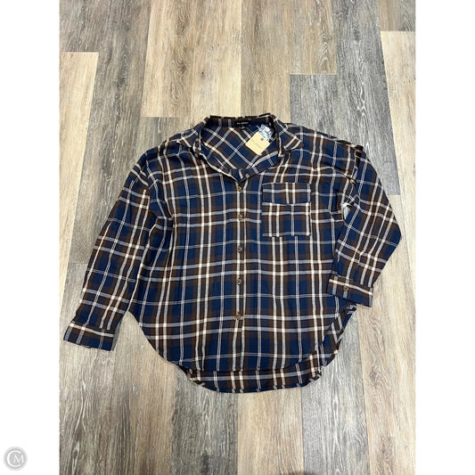 Blouse Long Sleeve By Blu Pepper In Plaid Pattern, Size: L