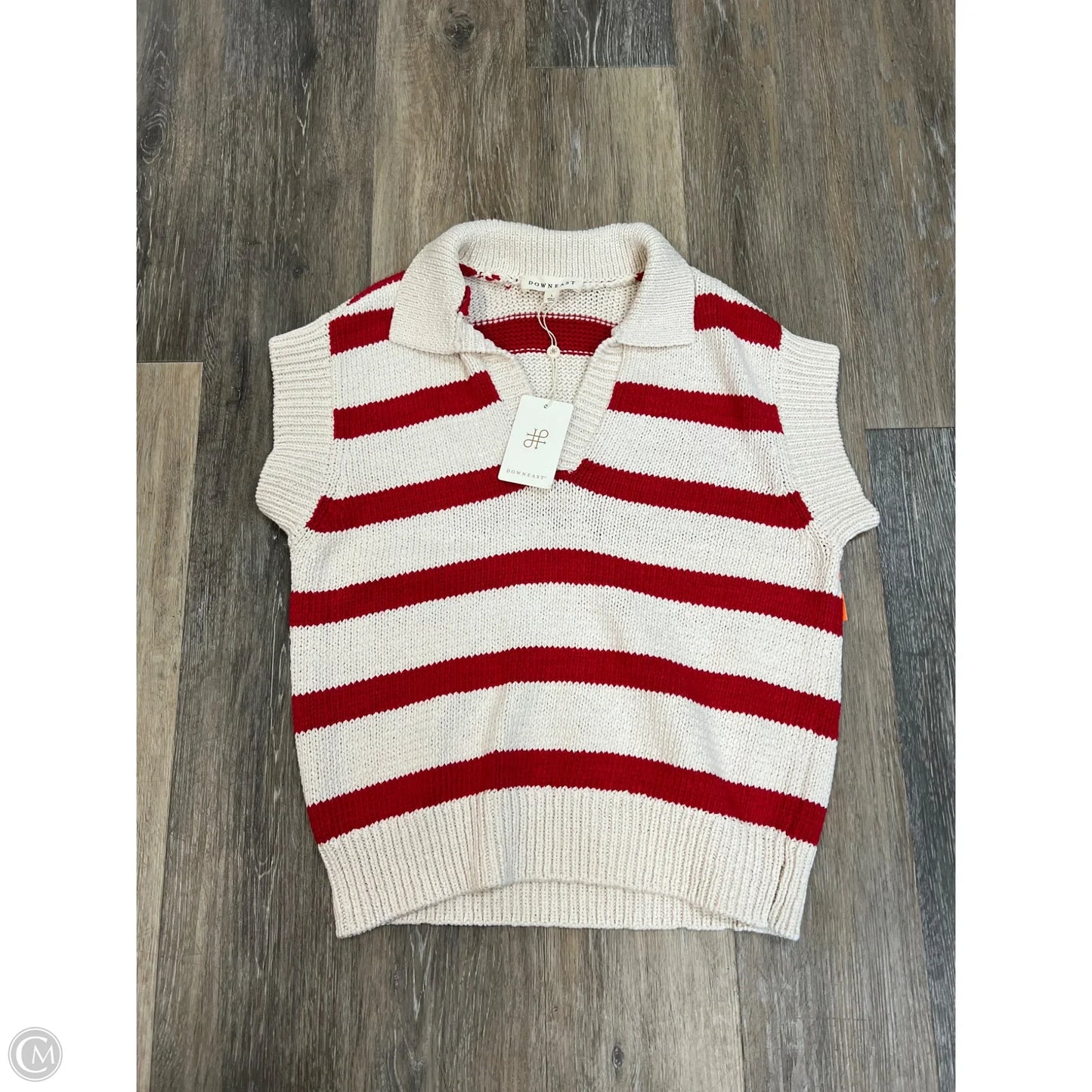 -Sweater Short Sleeve By Downeast In Striped Pattern, Size: L