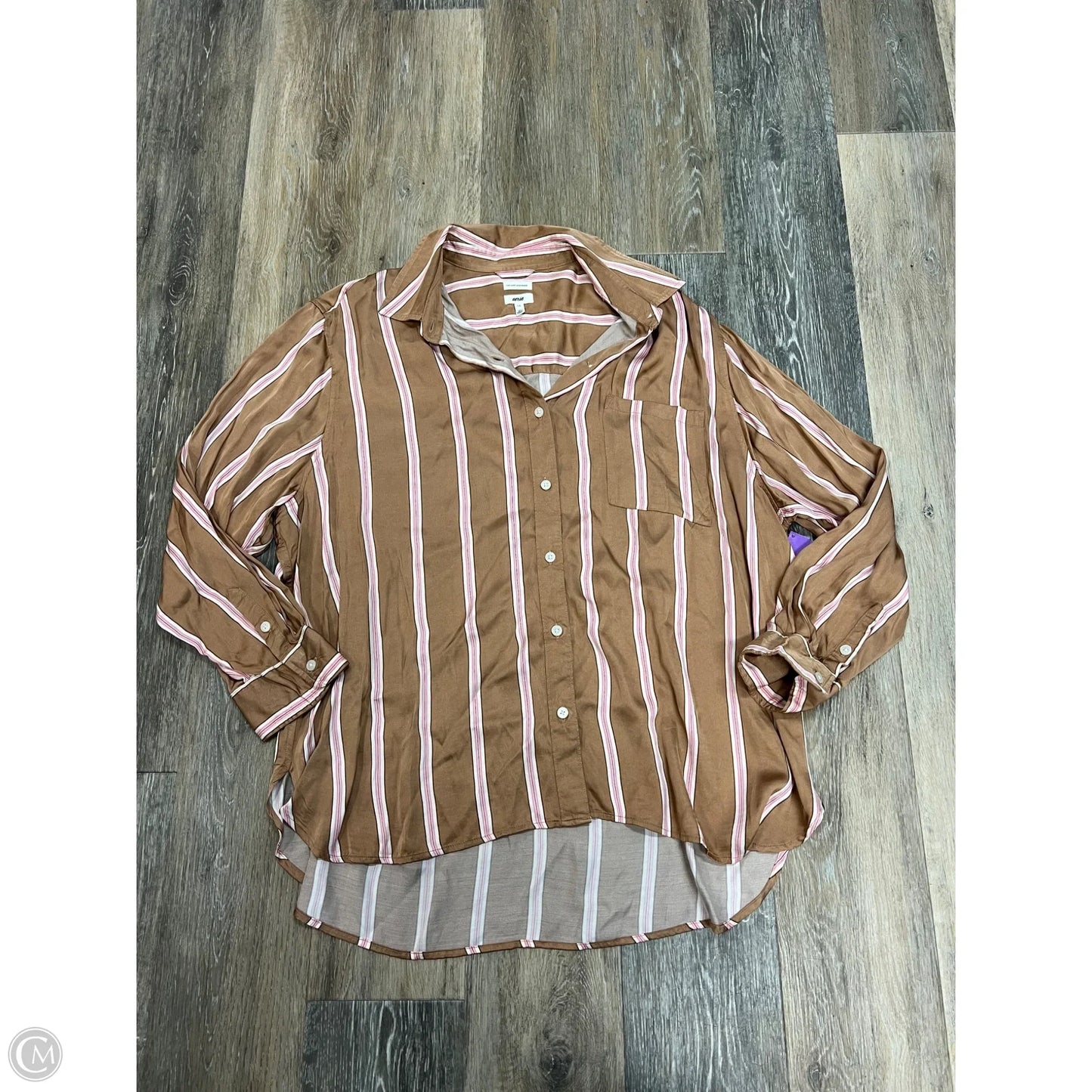 Blouse Long Sleeve By Aerie In Striped Pattern, Size: L
