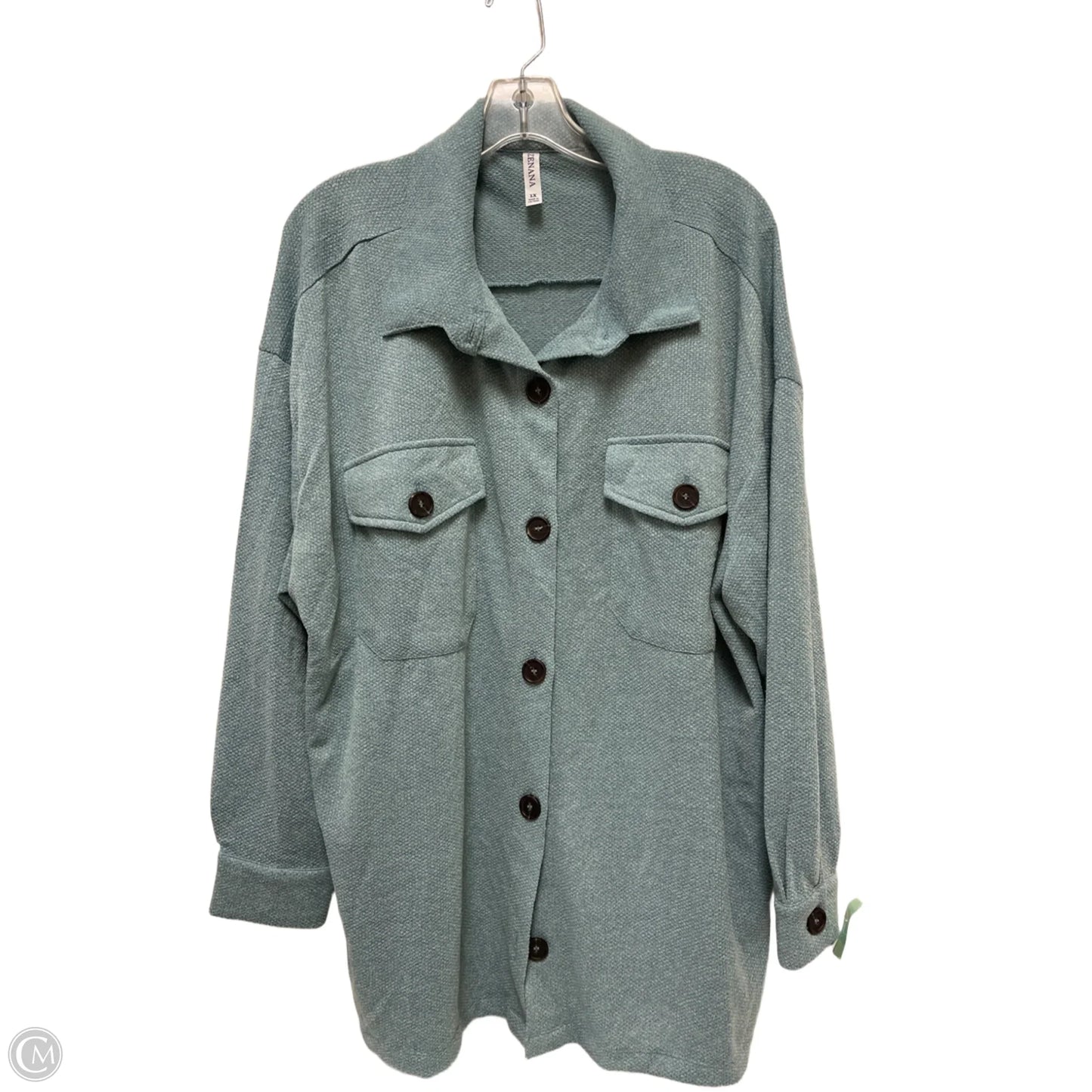 Jacket Shirt By Zenana Outfitters In Blue & Brown, Size: 1x