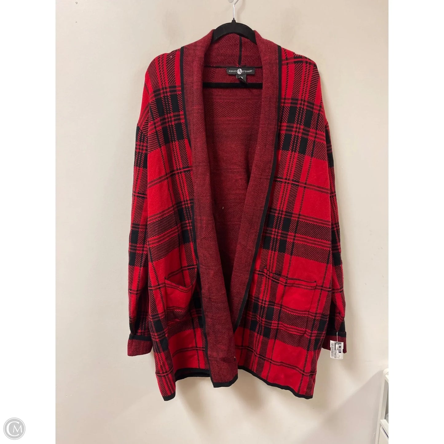 Sweater Cardigan By Ashley Stewart In Blue & Red, Size: 3x