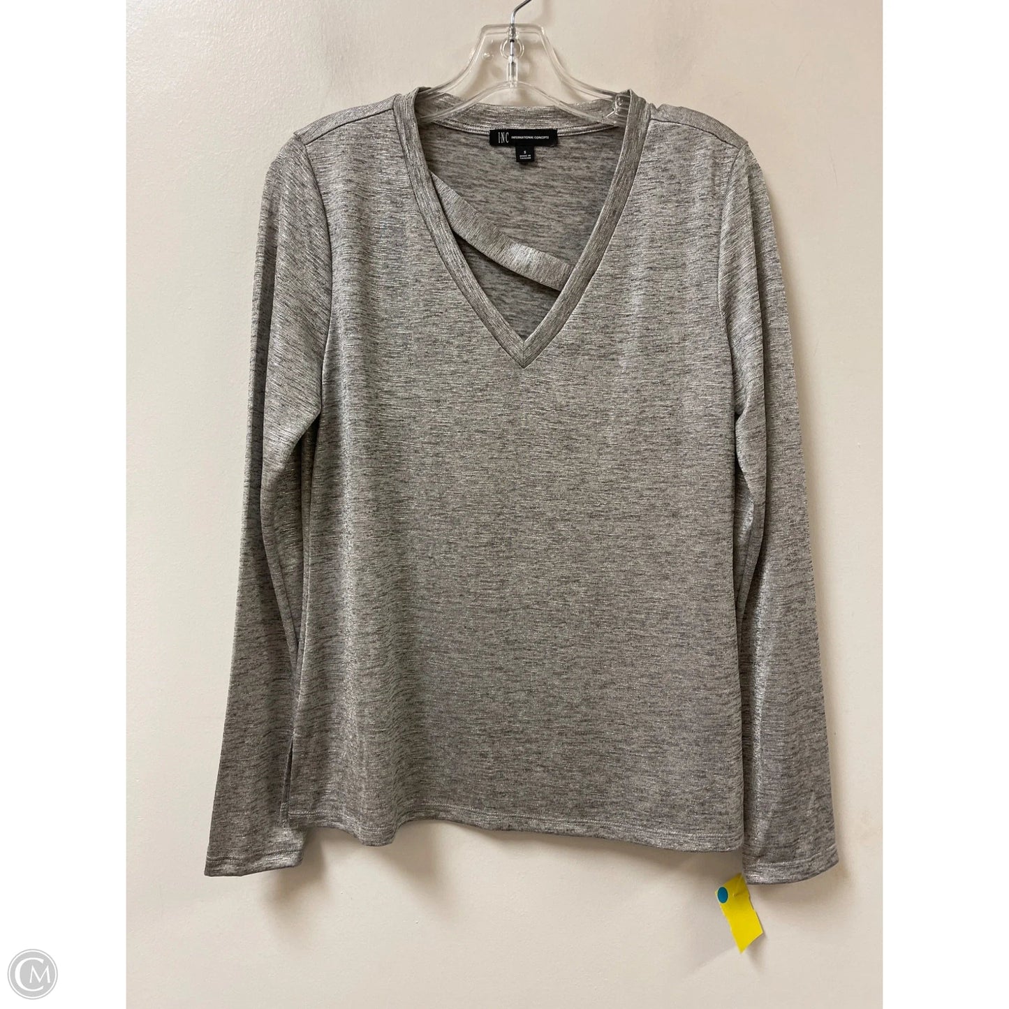 Top Long Sleeve By Inc In Silver, Size: S