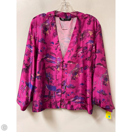 Blouse Long Sleeve By Zara In Purple, Size: L
