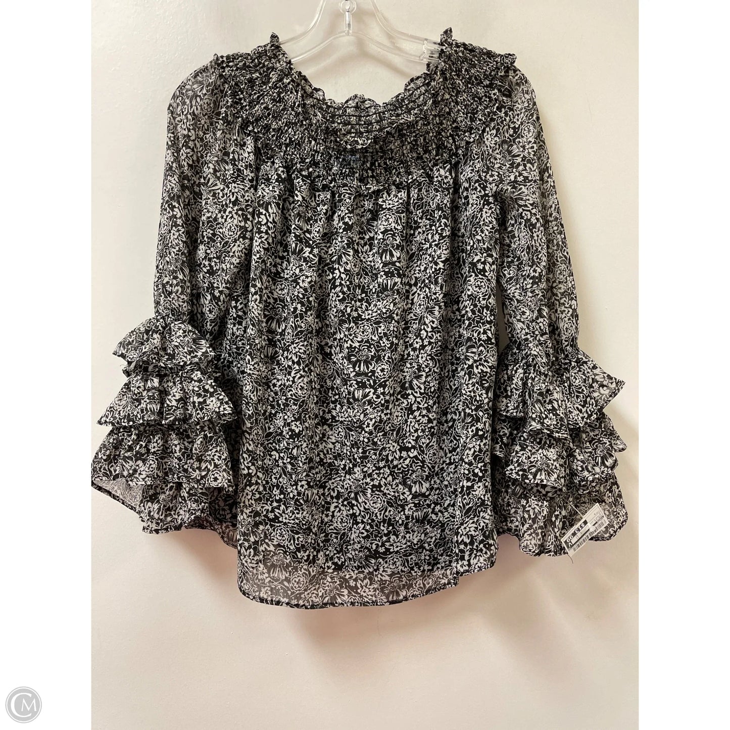 Top Long Sleeve By Cece In Black & White, Size: S