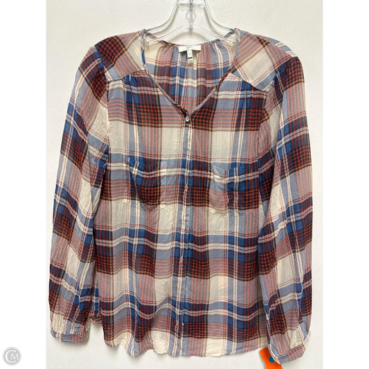 Blouse Long Sleeve By Joie In Plaid Pattern, Size: L