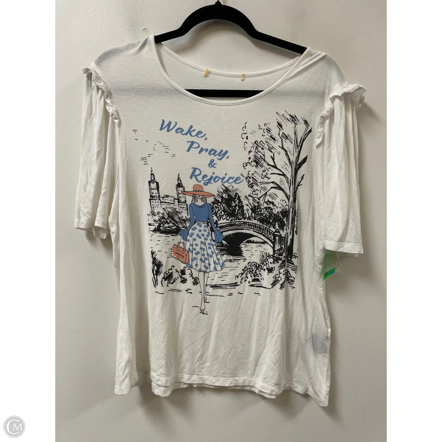 Top Short Sleeve By Clothes Mentor In White & Yellow, Size: L