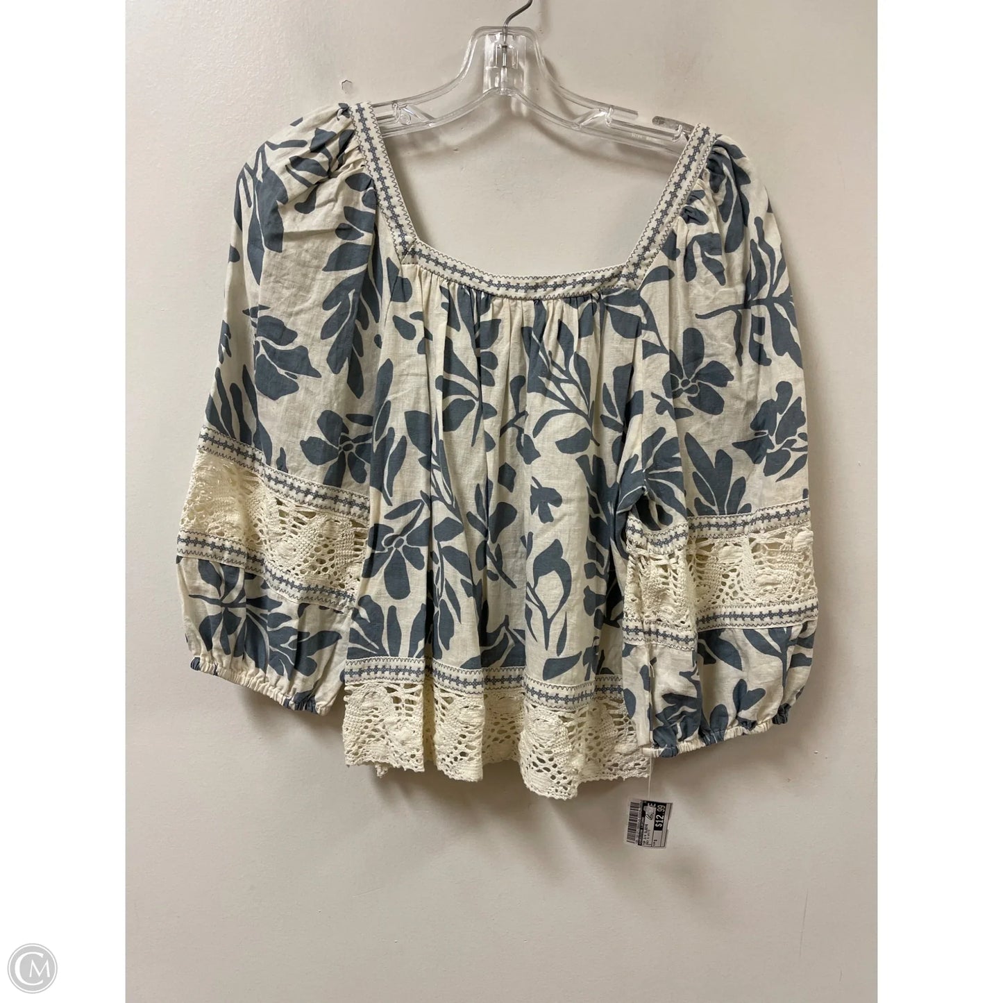 Top 3/4 Sleeve By Christian Siriano In Grey & White, Size: S