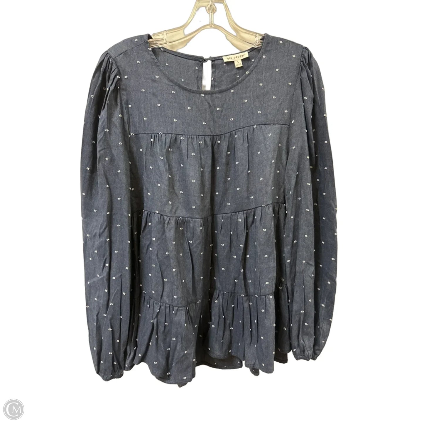 Top Long Sleeve By Blu Pepper In Navy, Size: L