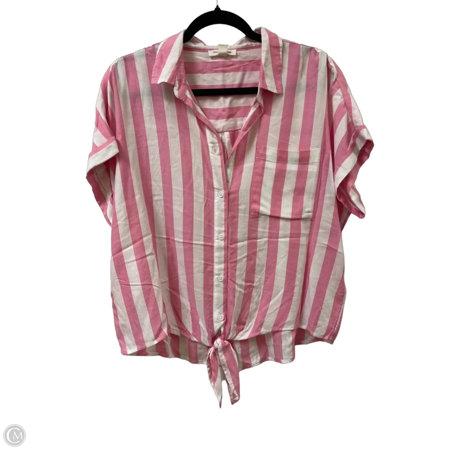 Blouse Short Sleeve By Beachlunchlounge In Pink & White, Size: L