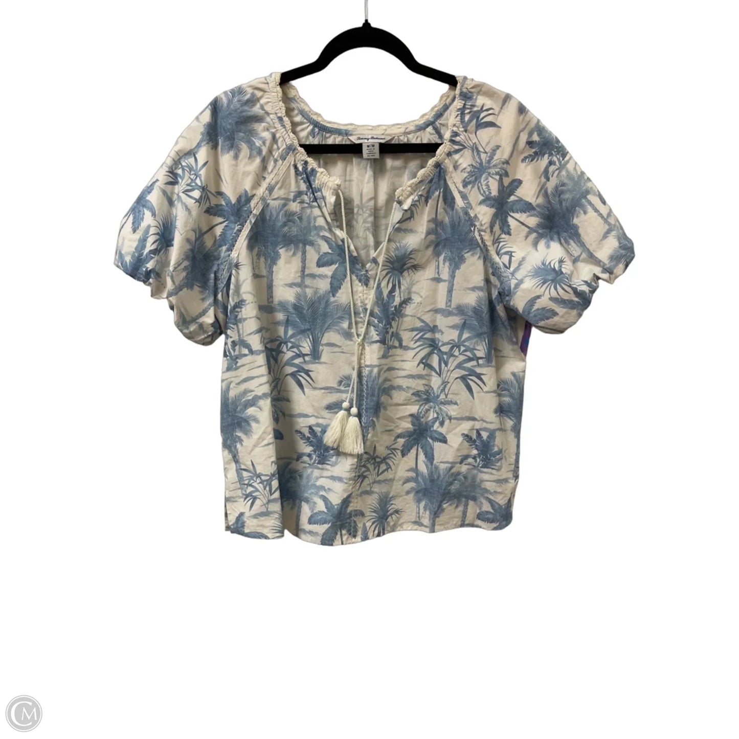 Top Short Sleeve By Tommy Bahama In Blue & White, Size: M