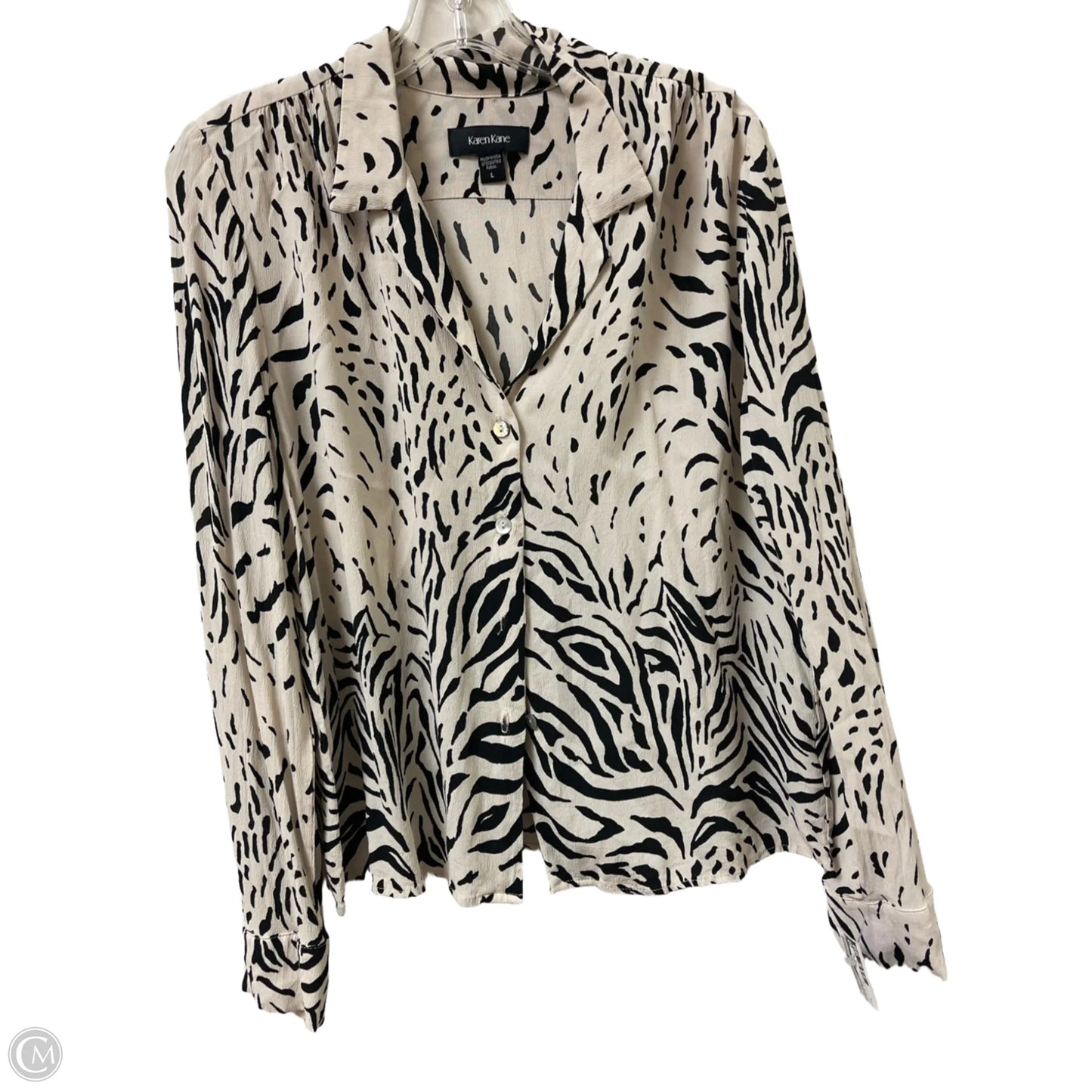 Blouse Long Sleeve By Karen Kane In Black & Cream, Size: L