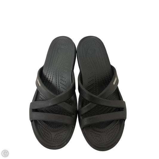 Sandals Heels Wedge By Crocs In Black, Size: 9
