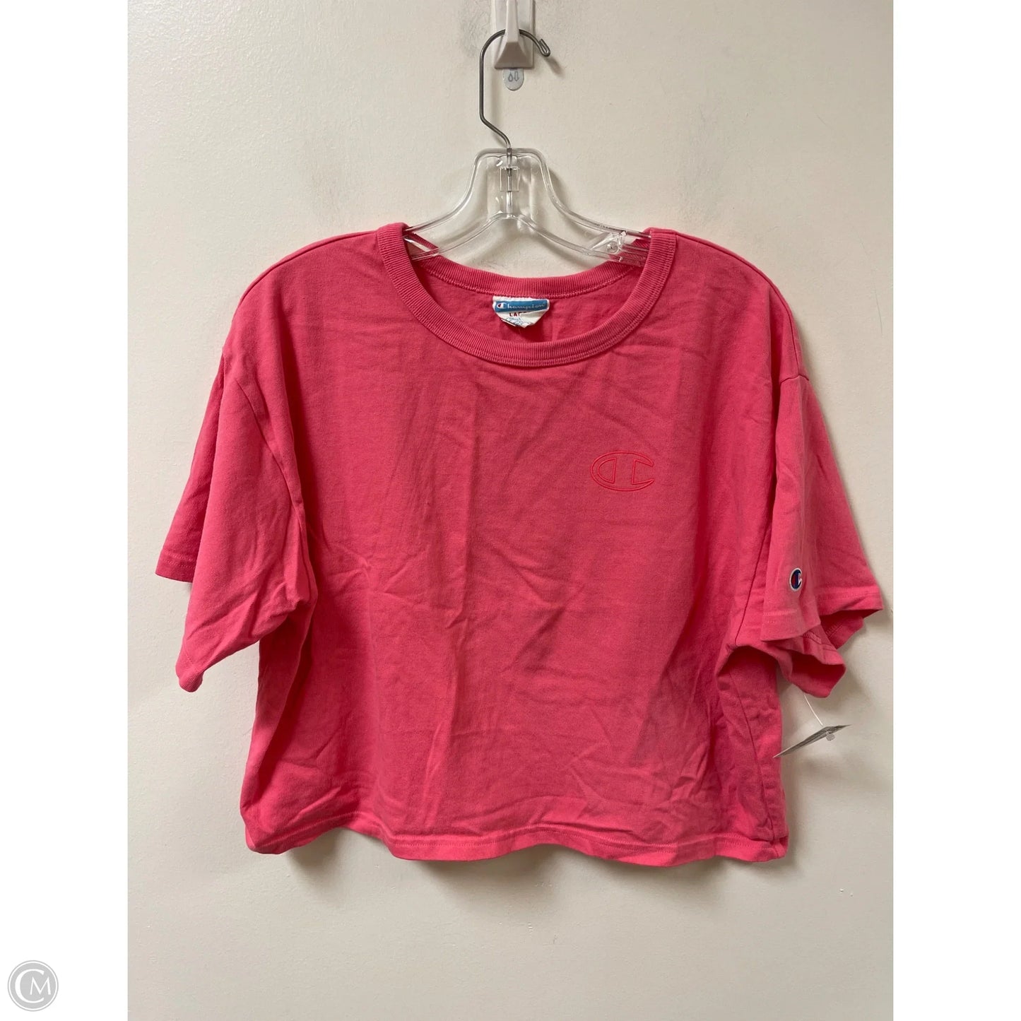 Athletic Top Short Sleeve By Champion In Pink, Size: L