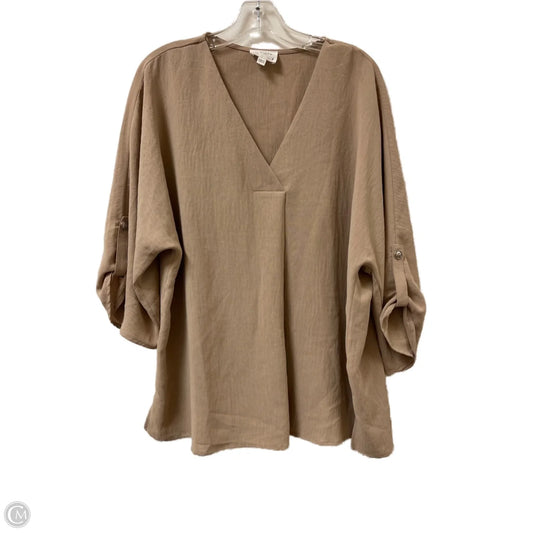 Top Long Sleeve By Andree By Unit In Tan, Size: L
