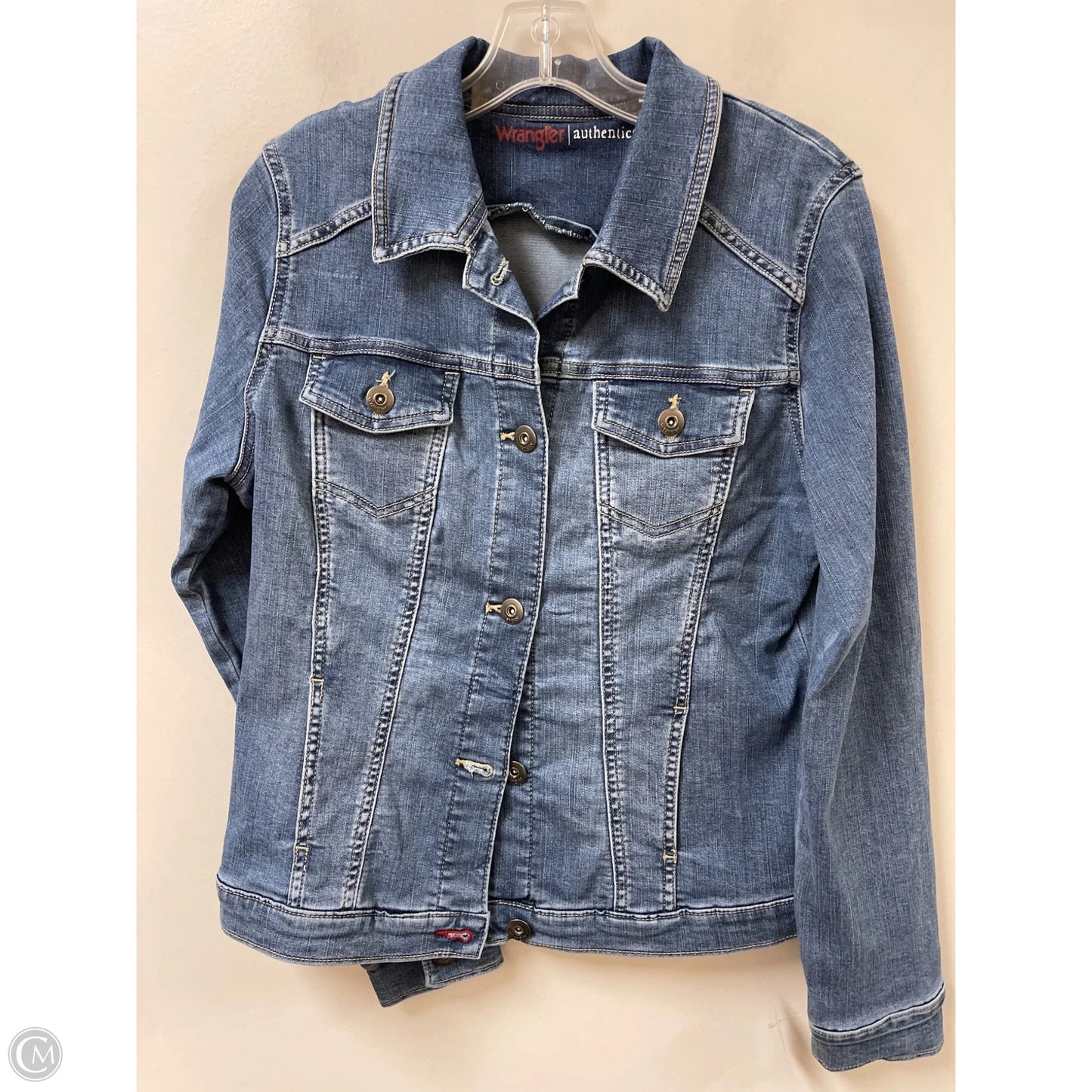 Jacket Denim By Wrangler In Blue Denim, Size: L