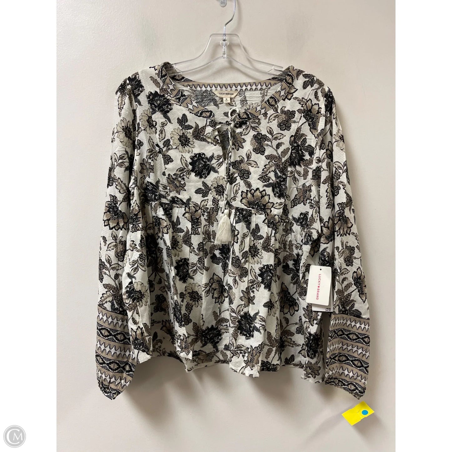 Top Long Sleeve By Lucky Brand In Black & Cream, Size: M