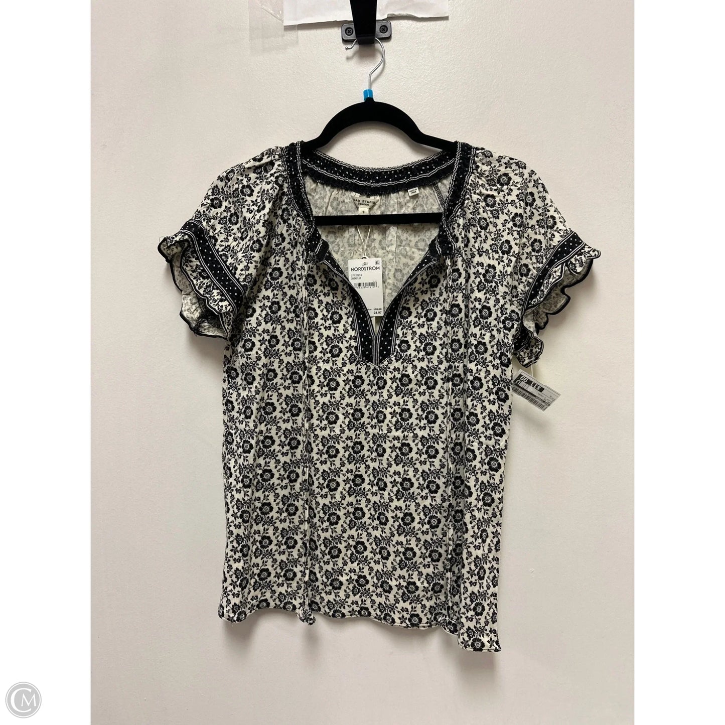 Top Short Sleeve By Max Studio In Black & Cream, Size: S