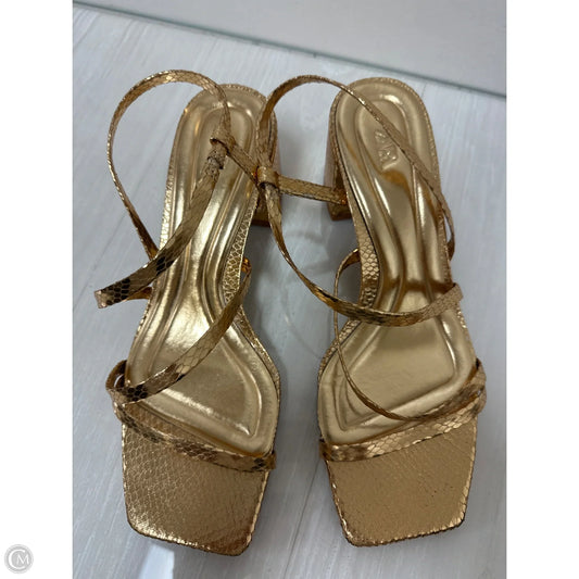 Sandals Heels Block By Zara In Gold, Size: 7.5