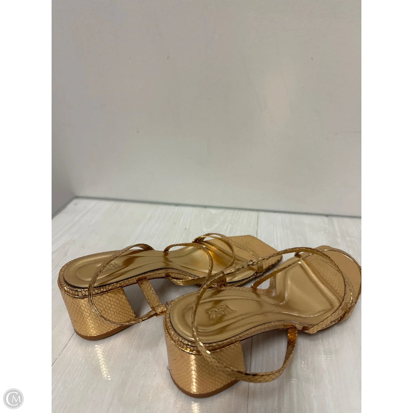 Sandals Heels Block By Zara In Gold, Size: 7.5