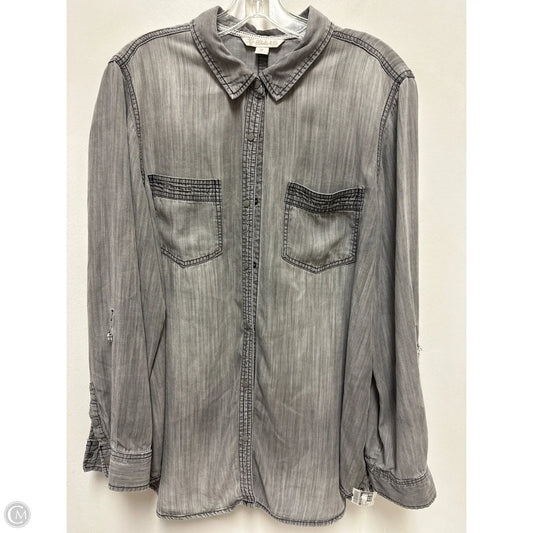 Blouse Long Sleeve By Clothes Mentor In Grey, Size: Xl